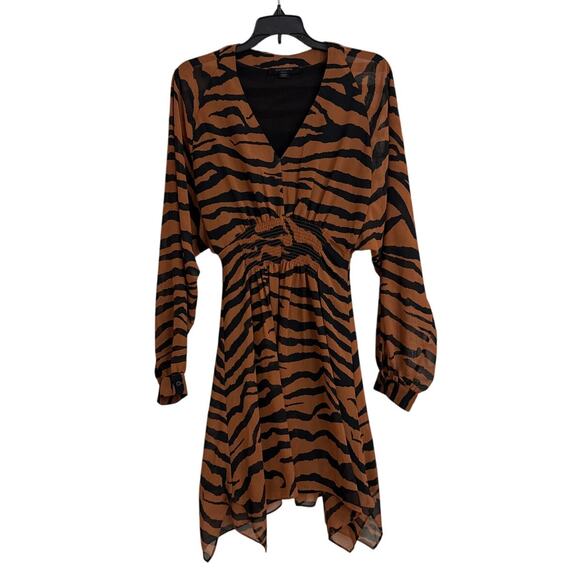 All Saints Nichola Zephyr Tiger Brown Black Long Sleeve Dress Size Women's Small - Picture 1 of 4